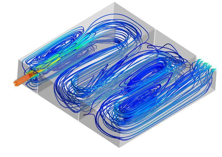 Flow pathlines for CFD contact tank